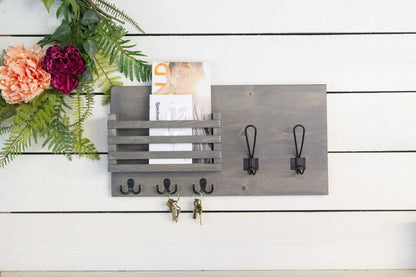 Mail Holder with Key Hooks and Farmhouse Style Coat Hooks-1