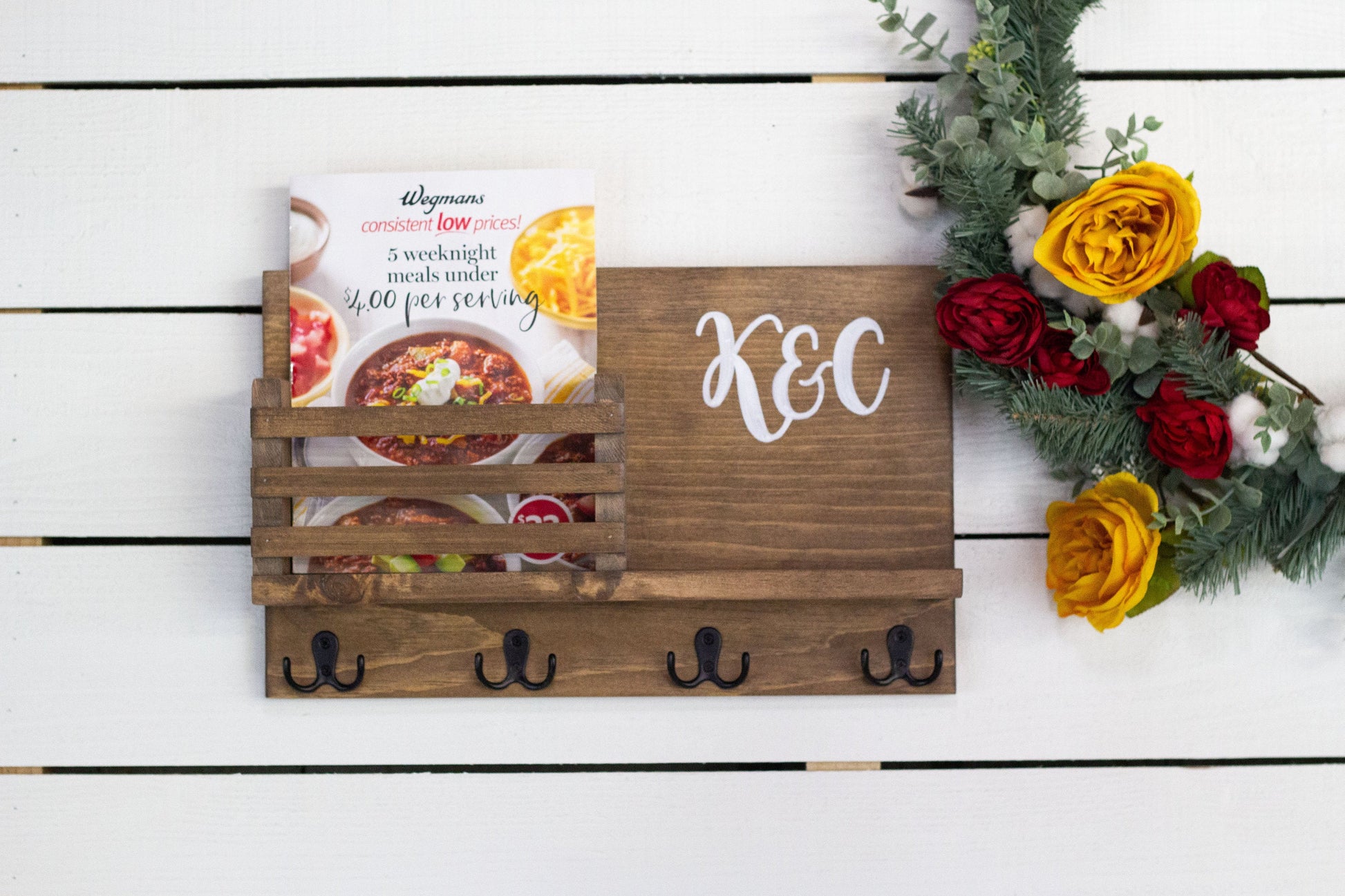 Medium Sized Mail Holder with Shelf and Key Hooks-2