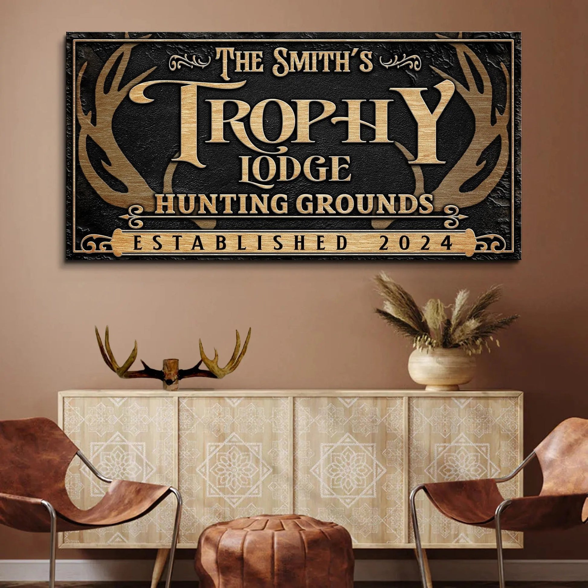 Personalized Family Antler Sign III Tailored Canvases