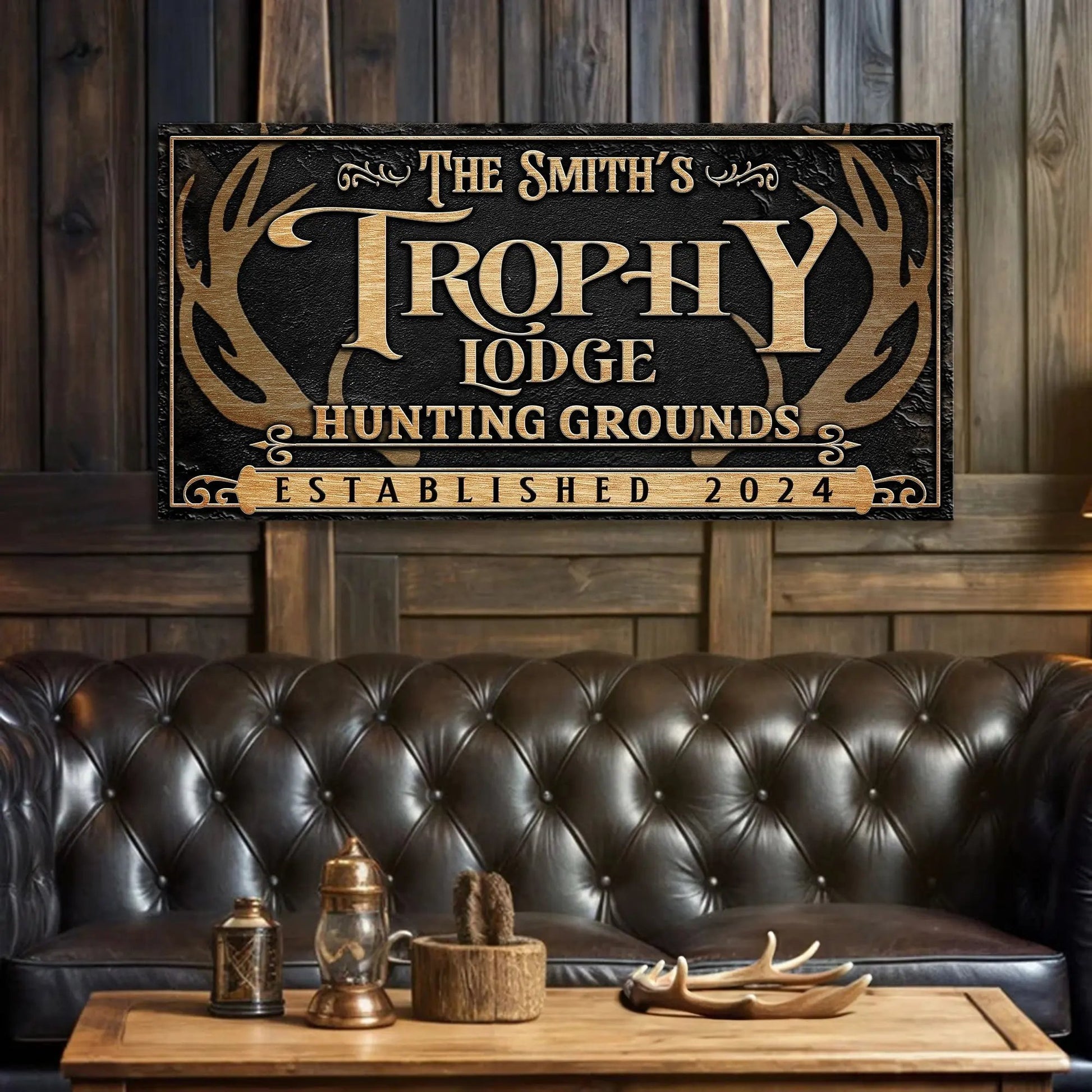 Personalized Family Antler Sign III Tailored Canvases