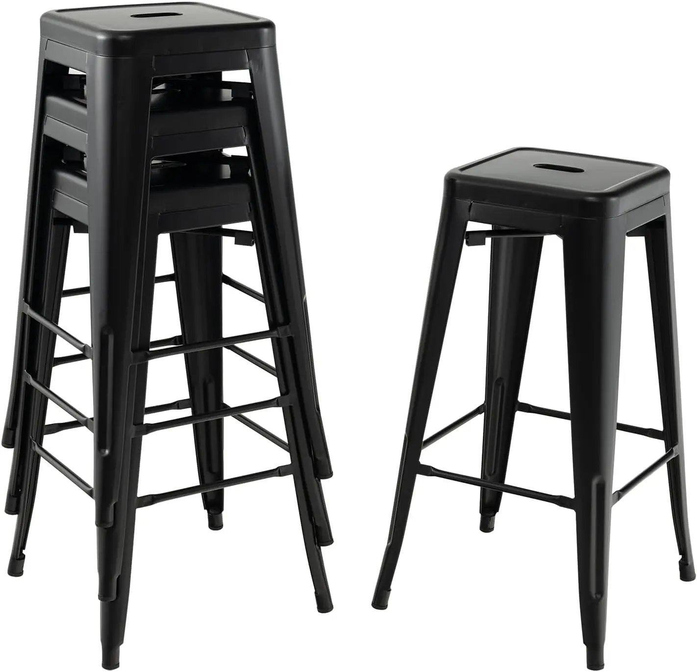 Metal Backless Bar Stools Set of 4, 30" Bar Height Modern Industrial Barstools W/Cut-Out Handle, Footrest, Rubber Foot Pads, Stackable Bar Dining Chairs for Kitchen Island, Black ShipItFurniture