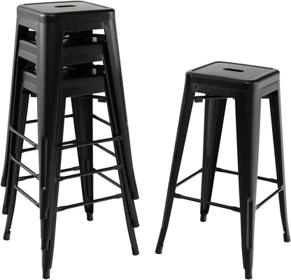 Metal Backless Bar Stools Set of 4, 30" Bar Height Modern Industrial Barstools W/Cut-Out Handle, Footrest, Rubber Foot Pads, Stackable Bar Dining Chairs for Kitchen Island, Black ShipItFurniture