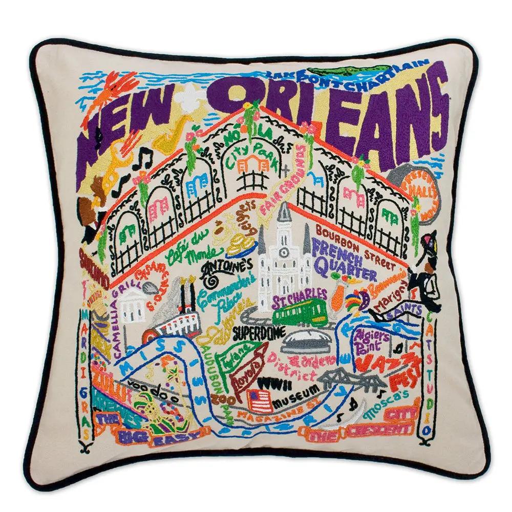 New Orleans Hand-Embroidered Pillow CatStudio