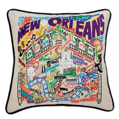New Orleans Hand-Embroidered Pillow CatStudio