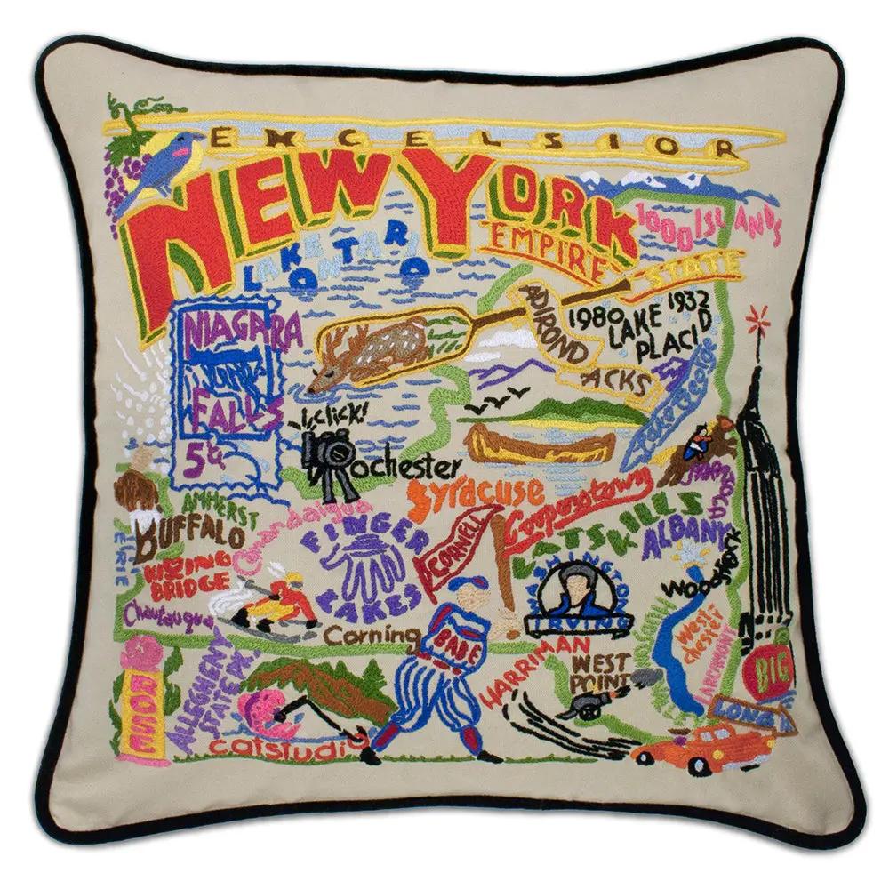 New York State Hand-Embroidered Pillow CatStudio