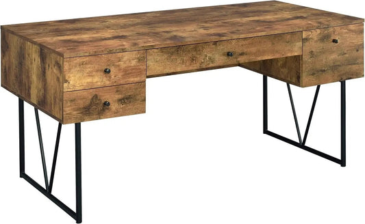 Rustic 63 Inch Writing Desk with Four Storage Drawers ShipItFurniture