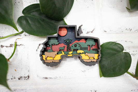 Laser Cut Tractor,  Farm Scene 3D Diorama, Handmade Farm Scene, Wall Art Decor-0