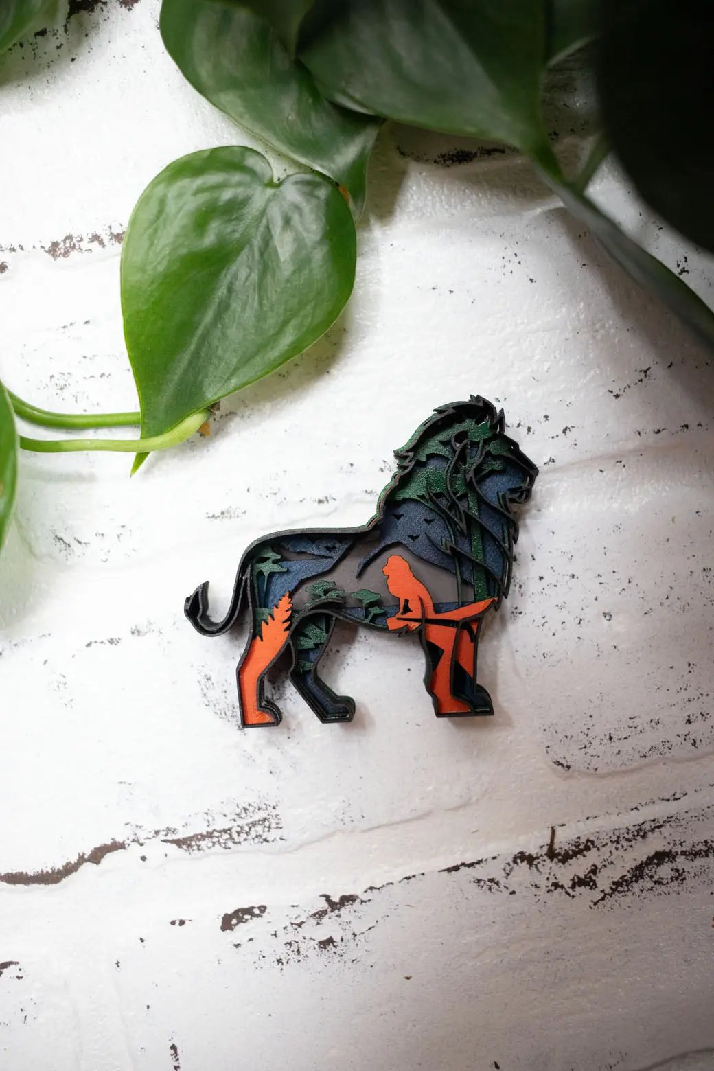 Laser Cut Lion, Lion 3D Diorama, Handmade African Safari Scene, Lion Animal Decor-1