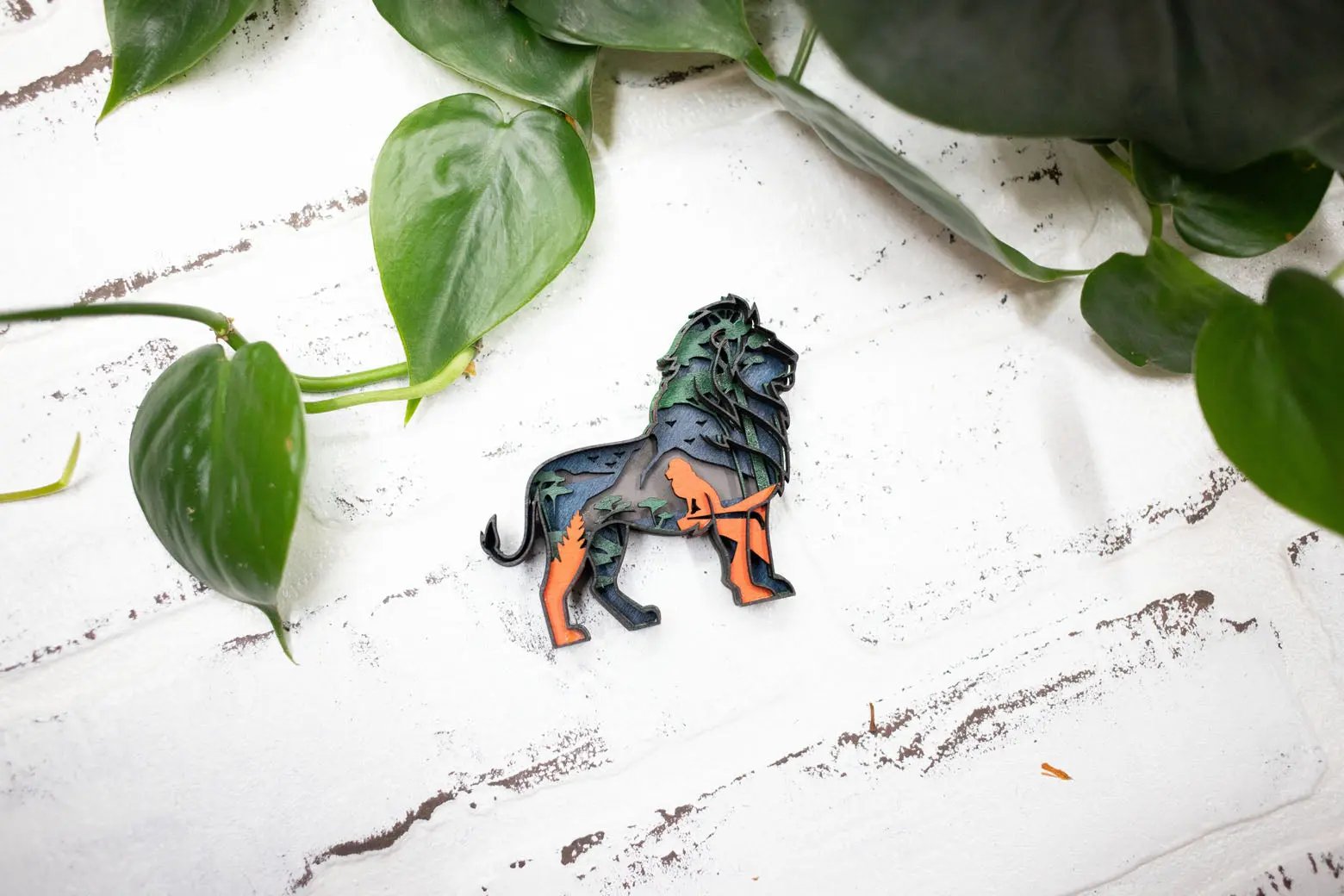 Laser Cut Lion, Lion 3D Diorama, Handmade African Safari Scene, Lion Animal Decor-2