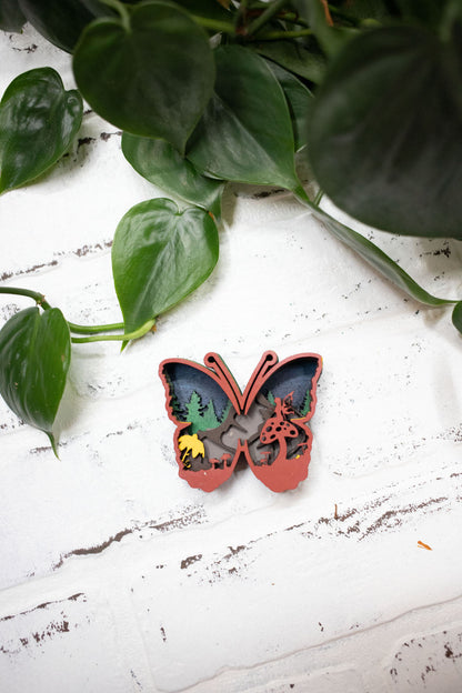 Laser Cut Butterfly, Butterfly 3D Diorama, Handmade Mountain Scene, Wall Art, Butterfly Animal Decor The McGarvey Workshop