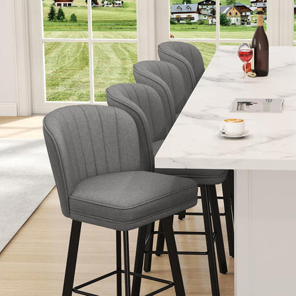 Swivel Counter Height Bar Stools Set of 3, 26'' Modern Barstools with Backs and Metal Legs, Upholstered Bar Chairs, Faux Leather Mid-Gray Stools for Kitchen Island Chairs-4