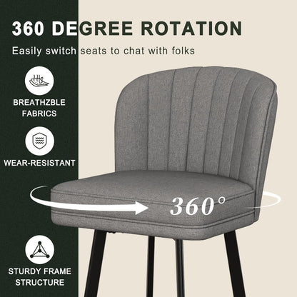 Swivel Counter Height Bar Stools Set of 3, 26'' Modern Barstools with Backs and Metal Legs, Upholstered Bar Chairs, Faux Leather Mid-Gray Stools for Kitchen Island Chairs-2