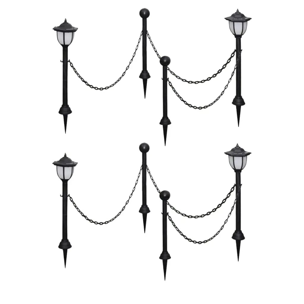 vidaXL 2/4x Chain Fence with Solar Lights Two LED Lamps Two Poles Outdoor Patio - Vivid Treasure Zone