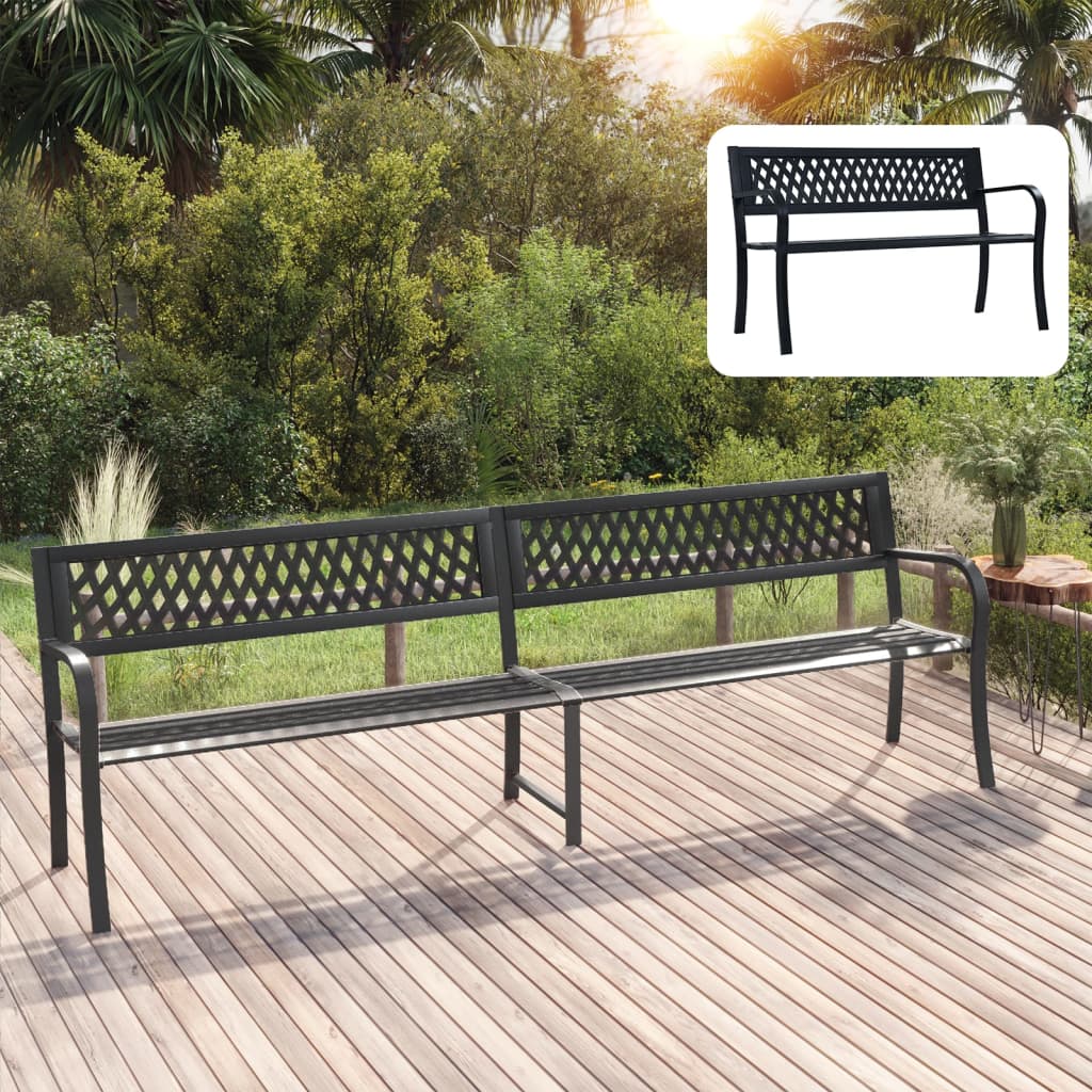 vidaXL Outdoor Patio Bench Park Outdoor Garden Bench with Armrests Black Steel VidaXL