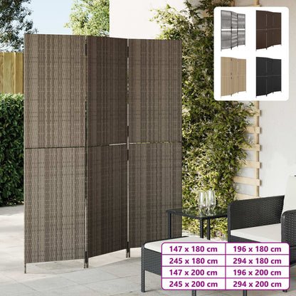 vidaXL Room Divider 3 Panels Gray Poly Rattan VidaXL