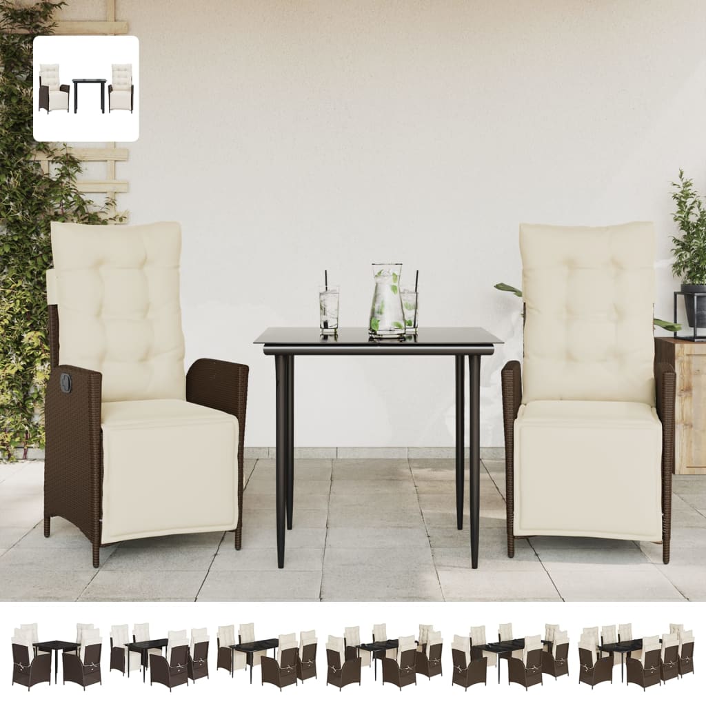 vidaXL 7 Piece Patio Dining Set with Cushions Brown Poly Rattan VidaXL