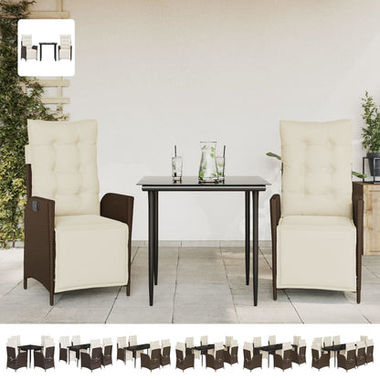 vidaXL 7 Piece Patio Dining Set with Cushions Brown Poly Rattan VidaXL