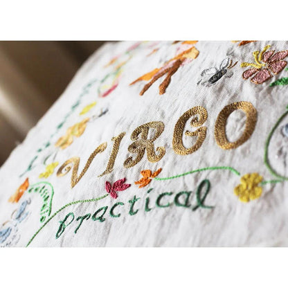 Virgo Astrology Hand-Embroidered Pillow by Cat Studio CatStudio