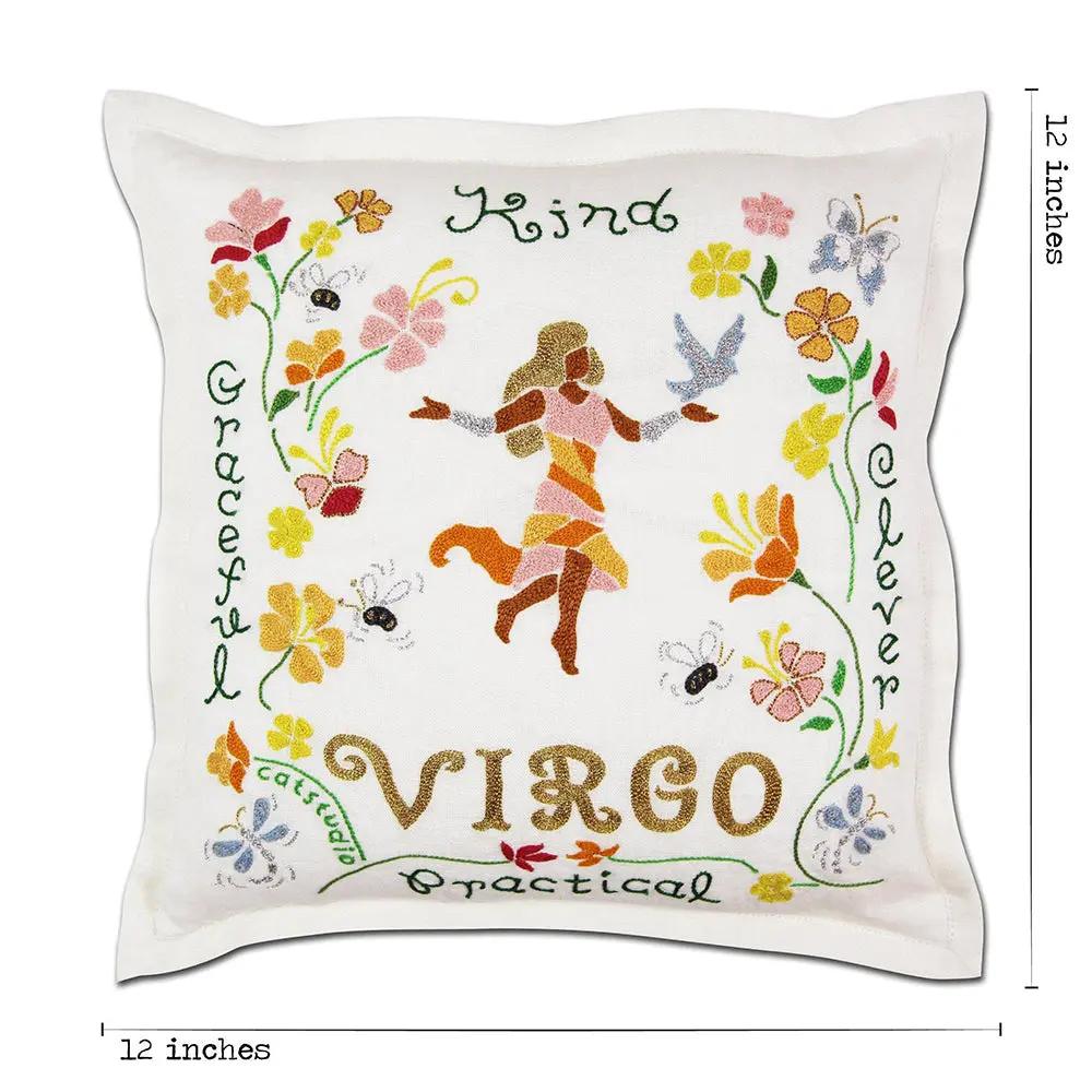 Virgo Astrology Hand-Embroidered Pillow by Cat Studio CatStudio