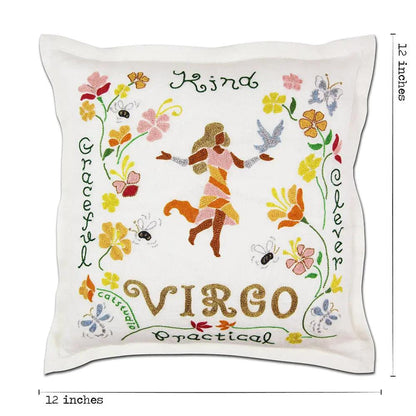 Virgo Astrology Hand-Embroidered Pillow by Cat Studio CatStudio