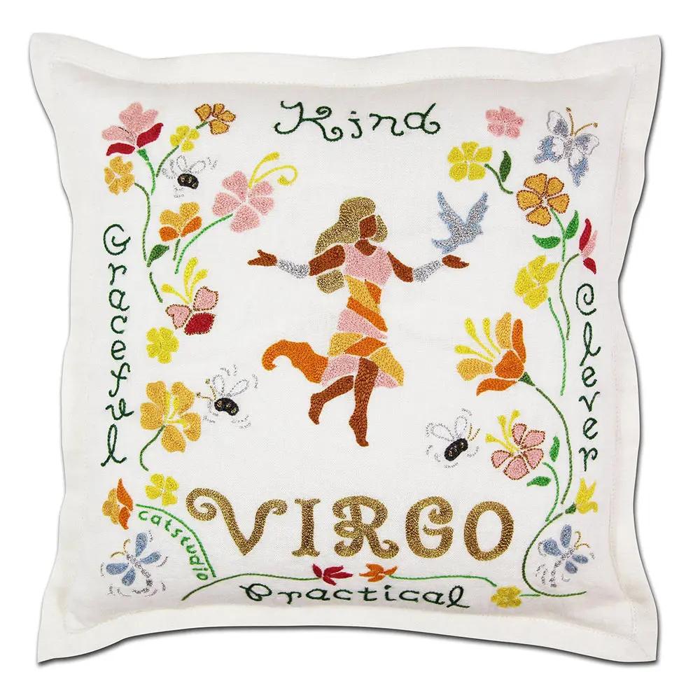 Virgo Astrology Hand-Embroidered Pillow by Cat Studio CatStudio